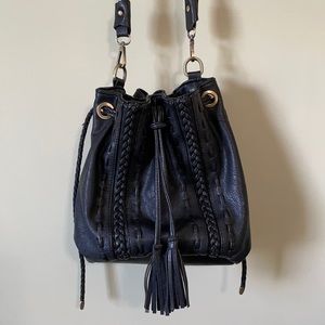 Braided leather bucket bag